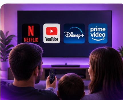 Família assistindo conteúdo em streaming